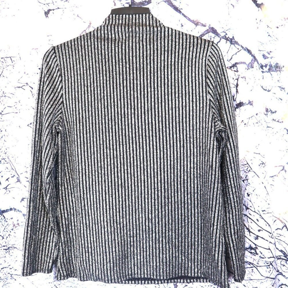 Silver Metallic Sweater L Alfani Womens Mockneck Striped Y2K Lightweight Top - Picture 7 of 7